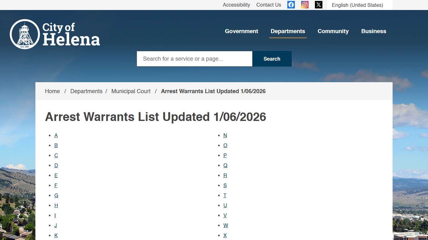 Arrest Warrants List Updated 1/06/2026 - City of Helena, MT